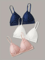 3pcs Girls Lace Bras Wire-Free Back Comfort Underwear with Chest Pad for Teens