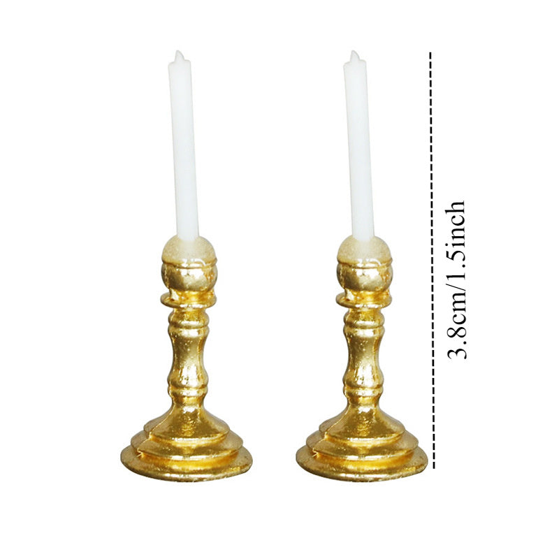1:12 Dollhouse Mini Furniture Golden Candlestick Model Pair