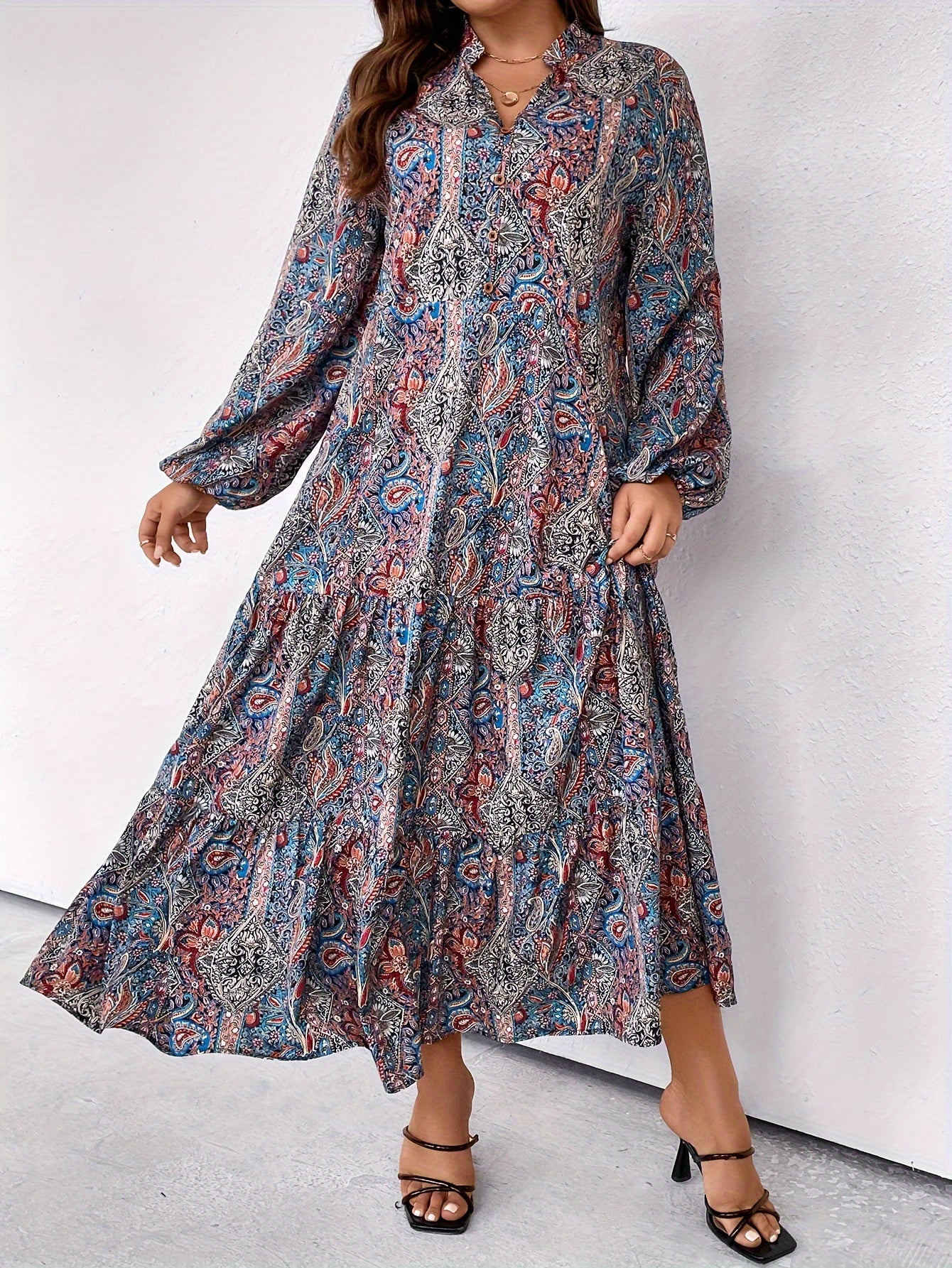 Allover Paisley Print Maxi Smock Dress