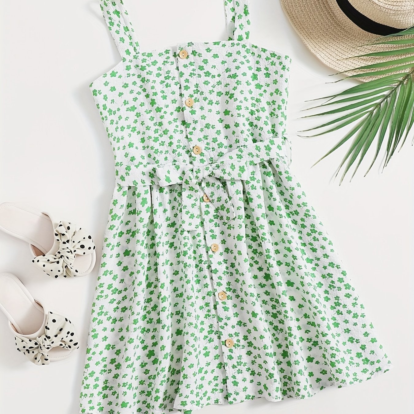 Girls' Sleeveless Floral Jumpsuit High Waist Summer Romper