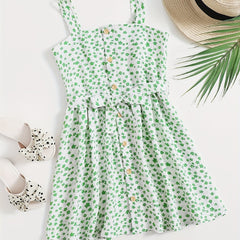 Girls' Sleeveless Floral Jumpsuit High Waist Summer Romper