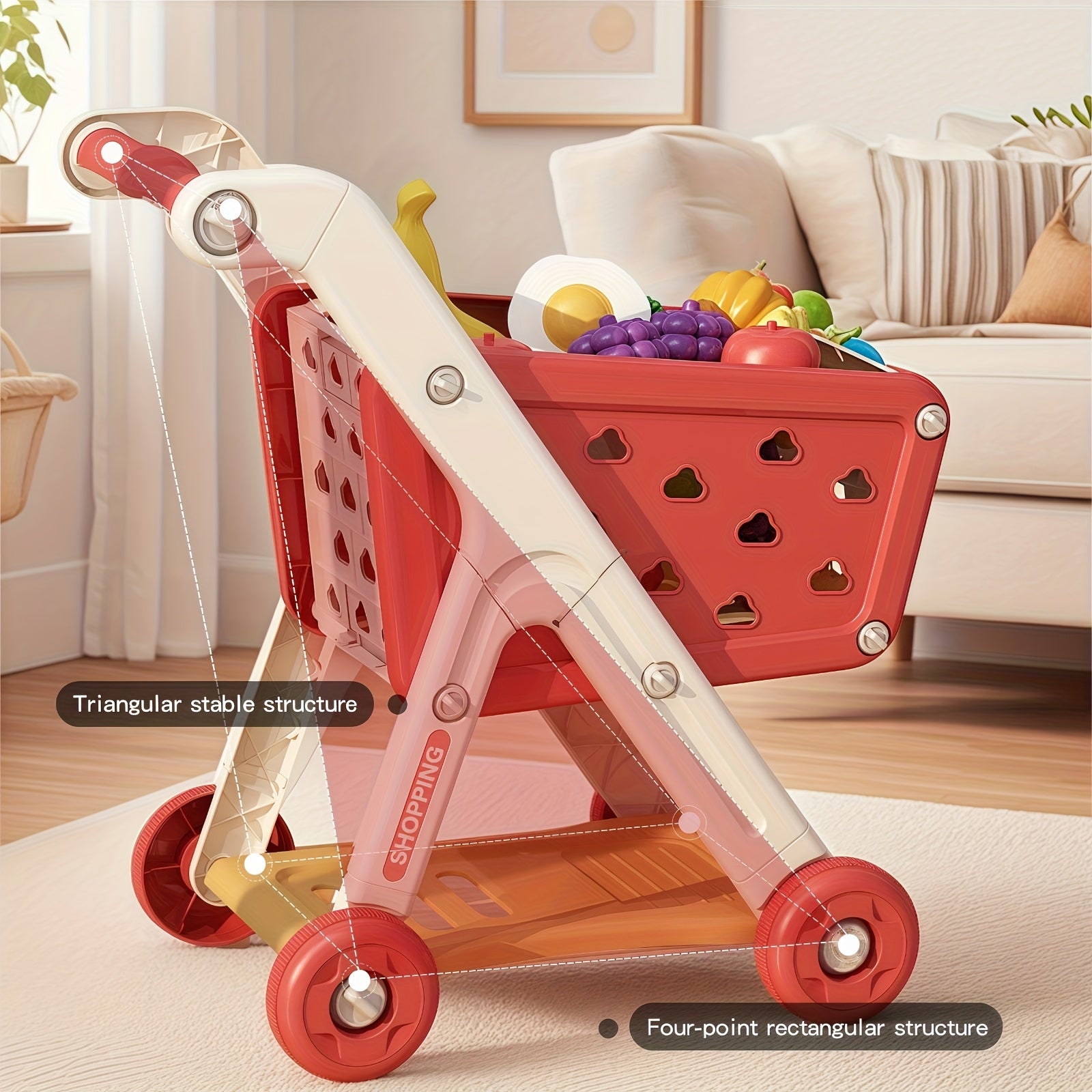Ephemeral 26pcs Pretend Play Shopping Cart Kitchen Supermarket Cooking Toys
