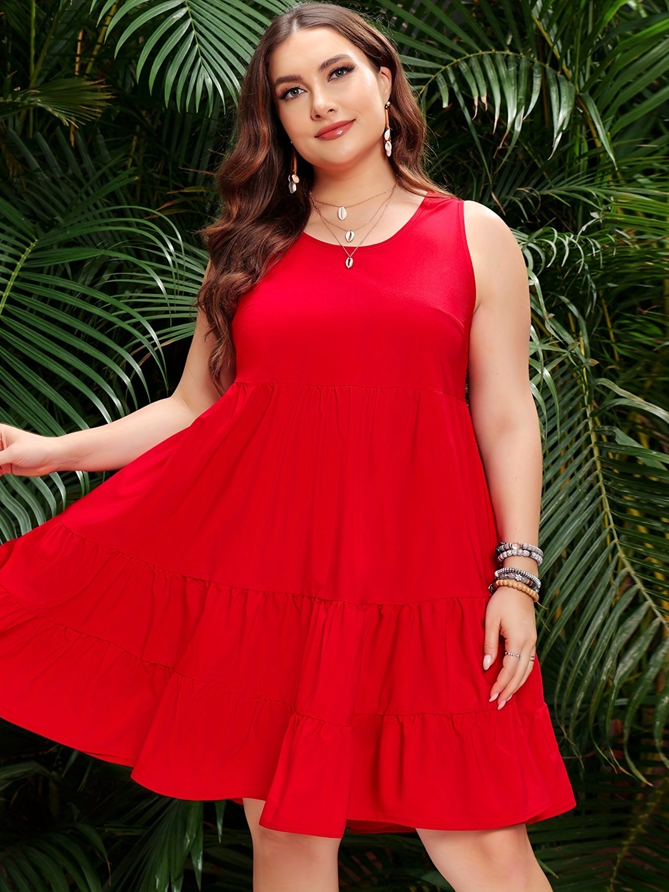 Casual Tank Dress Women's Plus Plain Round Neck Smock Dress