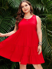 Casual Tank Dress Women's Plus Plain Round Neck Smock Dress