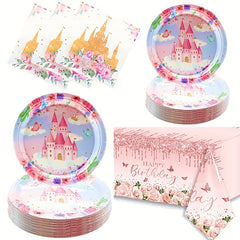 Princess Castle Butterfly Party Set w/ Plates, Napkins & Tablecloth