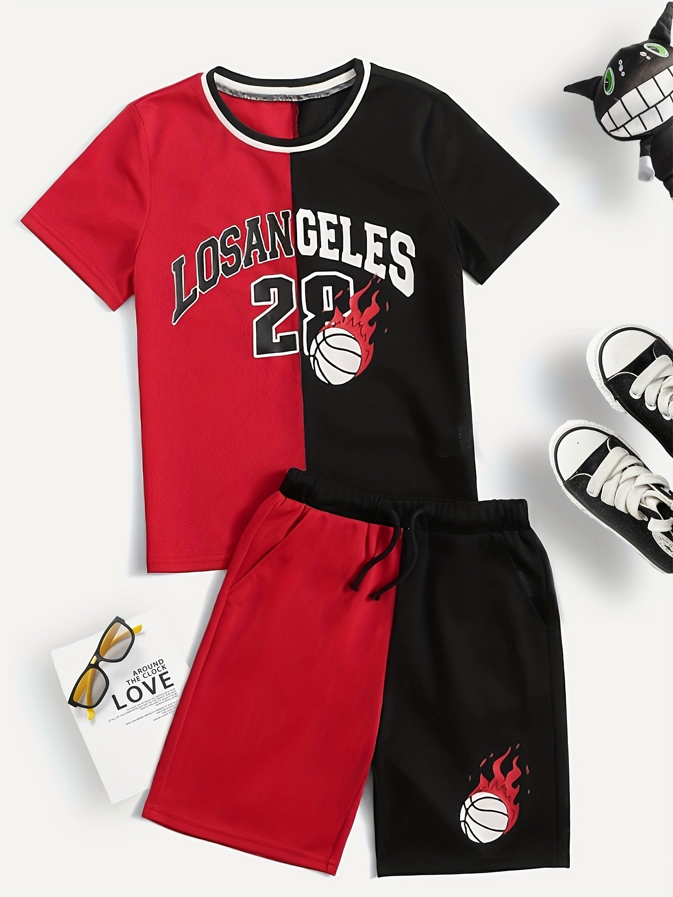 Boys Block Basketball Suit Outfit T shirt & Shorts - Casual Summer Kids Clothes