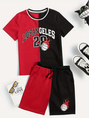 Boys Block Basketball Suit Outfit T shirt & Shorts - Casual Summer Kids Clothes