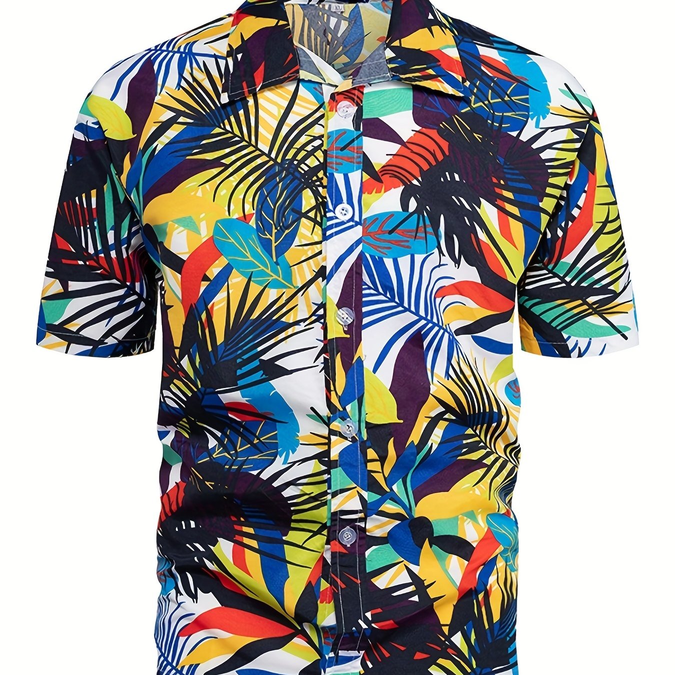 Men's Leaf Print Beach Shirt - Casual Short Sleeves for Summer
