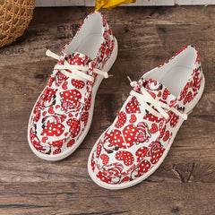 Women's Cartoon Heart Canvas Slip-on Shoes Low Casual Sneaker