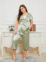 Short Sleeve Wrap Neck Top & Pants Pajama Set
