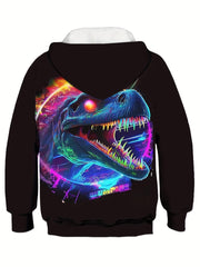 Dino Print Boys Casual Pullover Hoodie For Spring Fall