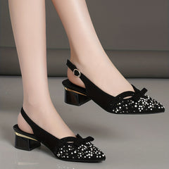 Rhinestone Chunky Heels Slingback Pumps