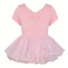 Girls Cotton Short Sleeve Tutu Dress Leotard for Dance