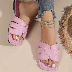 Women's Square Open Toe Flat Slides Non Slip Shoes