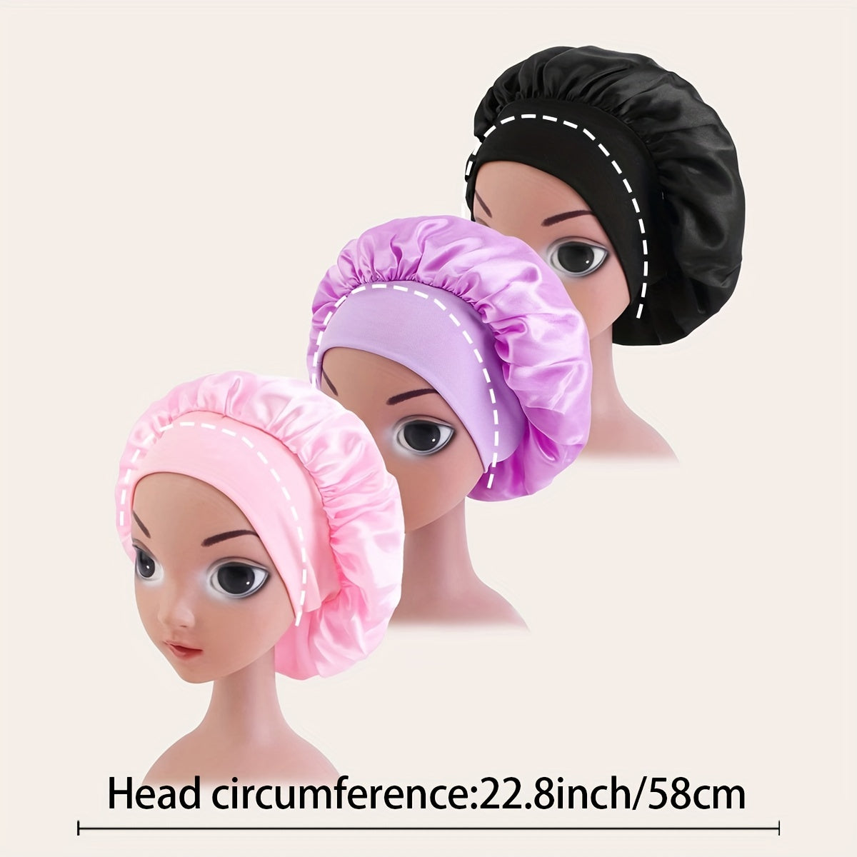 3pcs Girls Casual Elastic Bonnet Soft Comfortable Night Cap Shower Cap