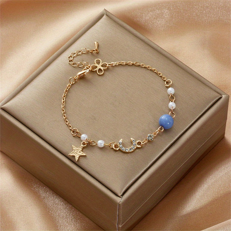 Moon Star Shape Beads Chain Anklet Adjustable Ankle Bracelet