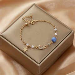 Moon Star Shape Beads Chain Anklet Adjustable Ankle Bracelet