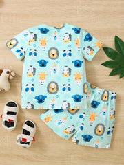 Boys Animal Print T-shirt & Shorts Set Summer Outfit