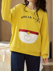 Letter Print Pajama Set Long Sleeve Top & Pants Women's Sleepwear