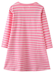 Girls' Stripe Flower Patch Long Sleeve Dress 2-8 Years