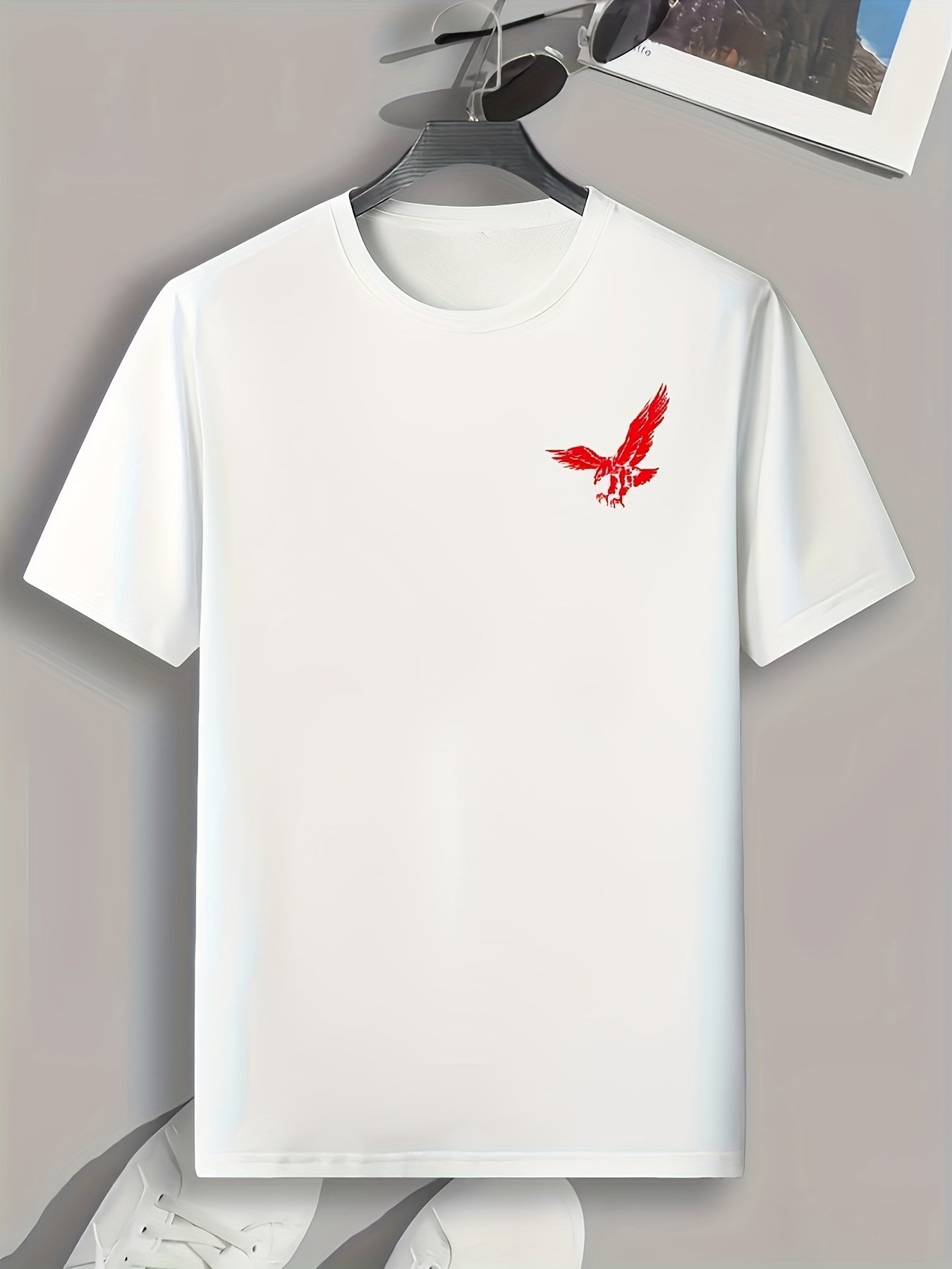 Eagle Print Men's Stretch Tee for Summer Outdoor Activities