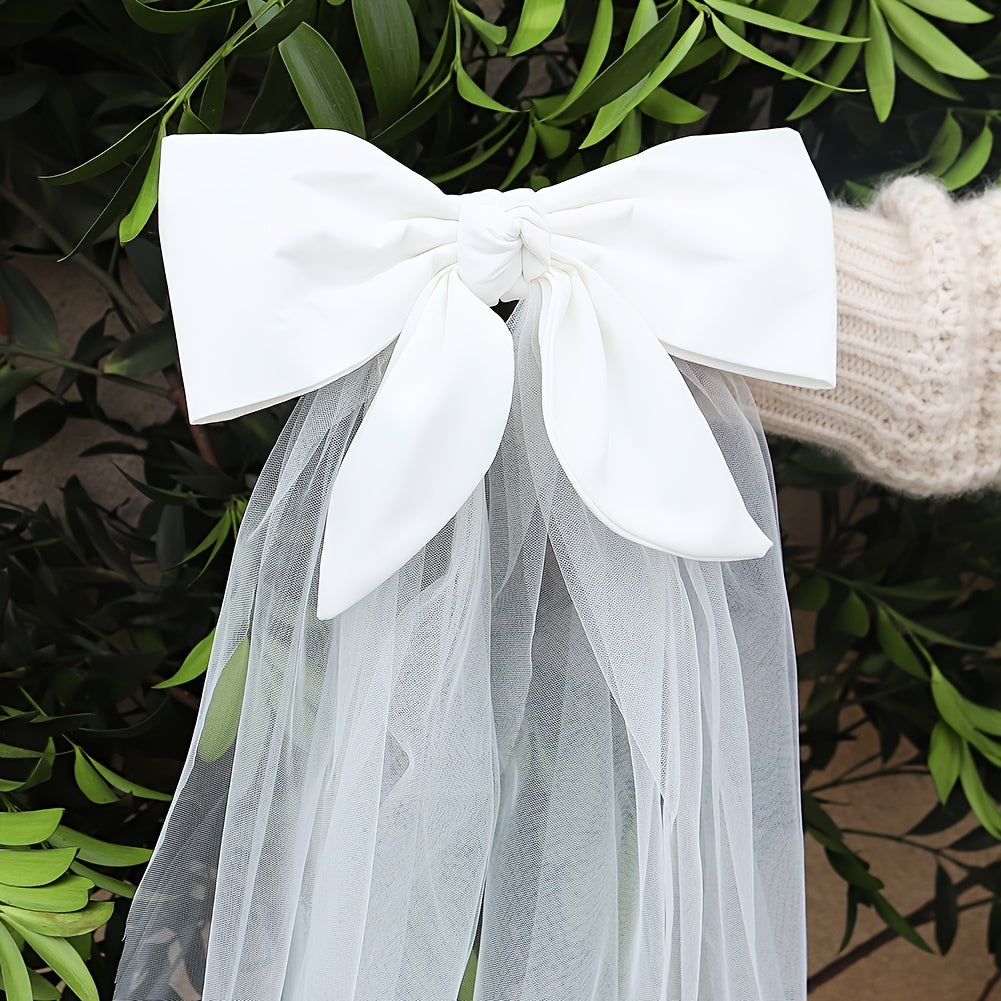Short Wedding Bridal Veil Hair Bow Clip Bridal Bow Veil