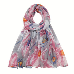 Flower Plant Print Voile Scarf Classic Boho Shawl Breathable Hijab