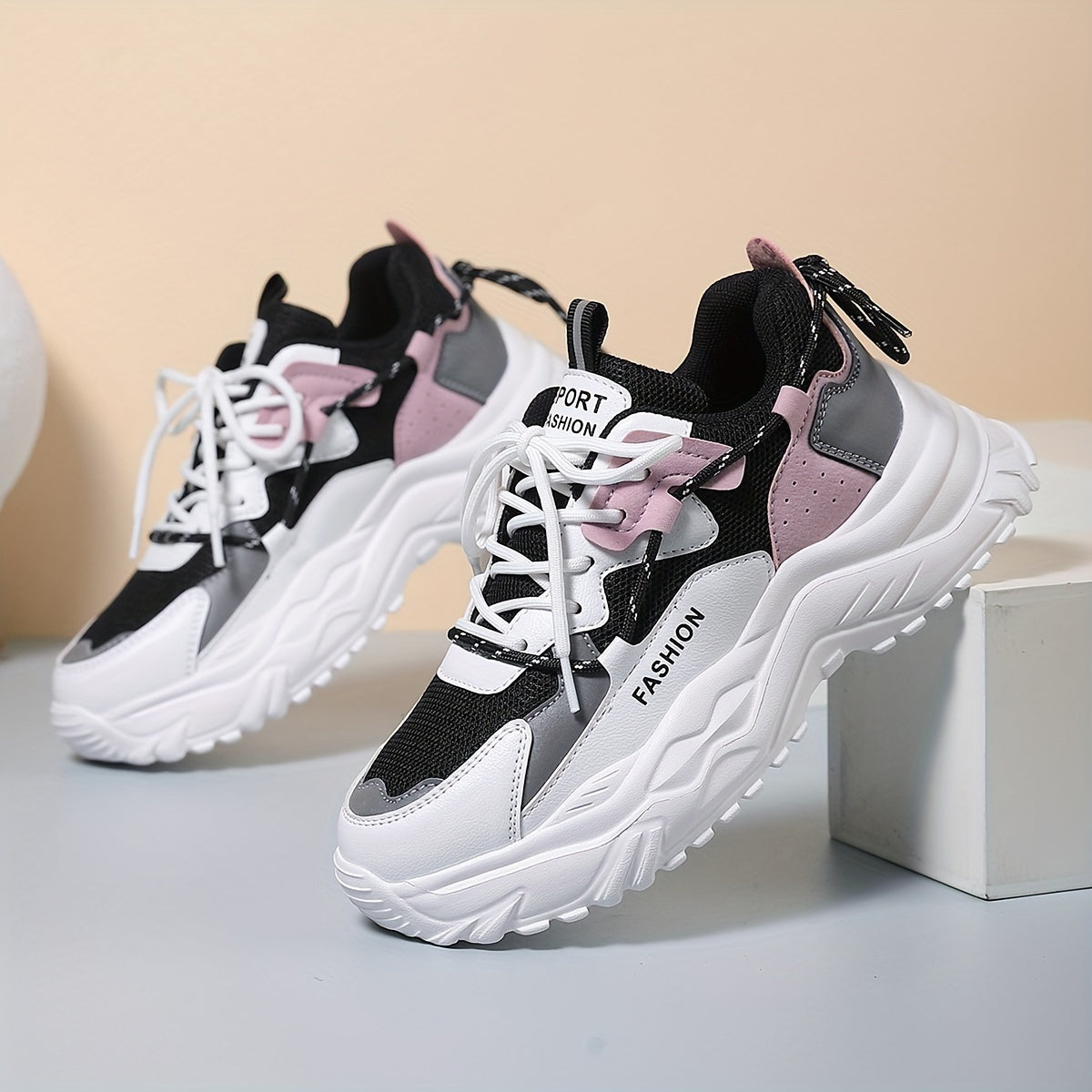Women's Heighten Chunky Sneakers Faux Leather Comfortable Non Slip Running Shoes