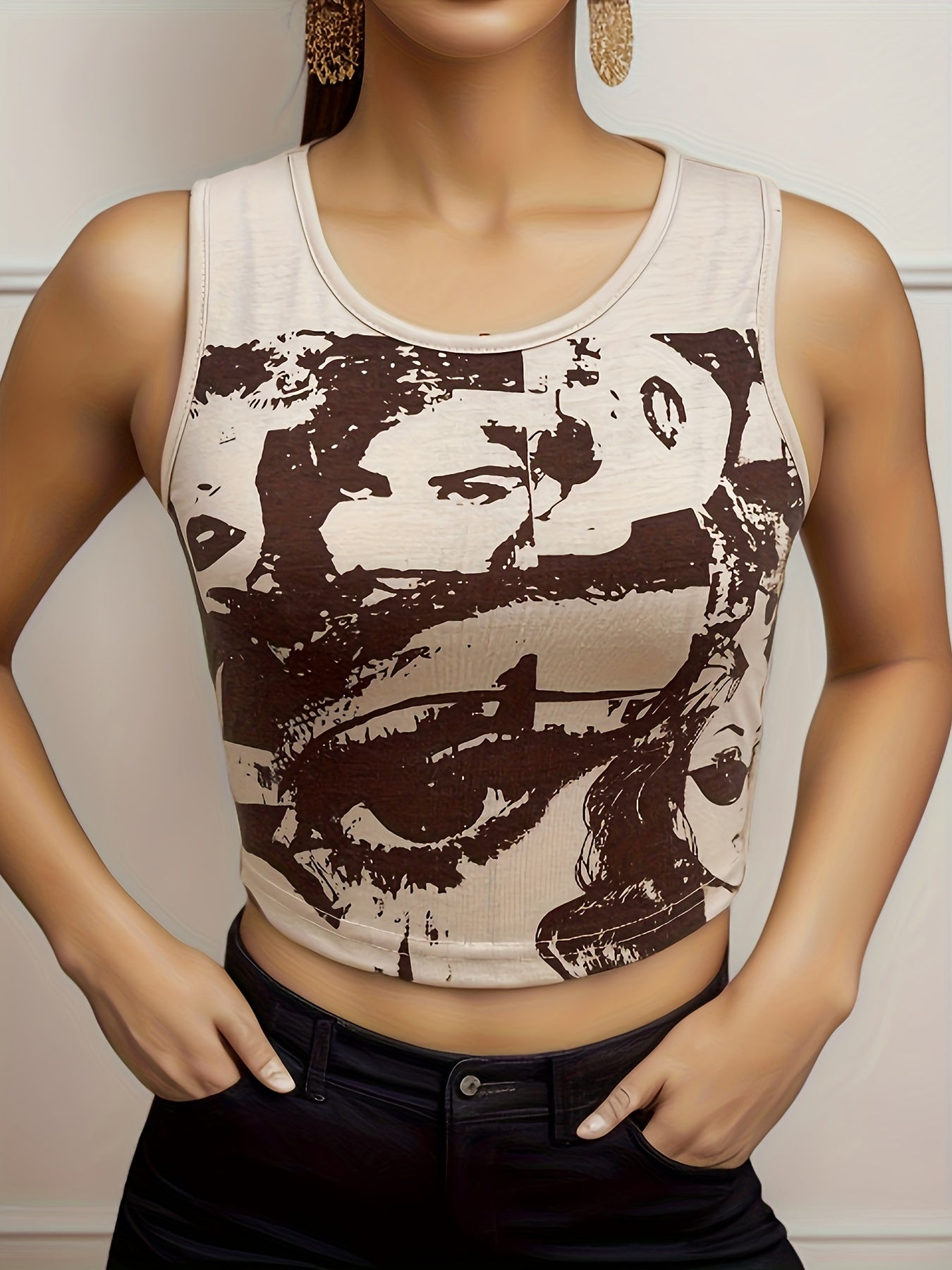 Y2K Portrait Print Sleeveless Tank Top for Summer