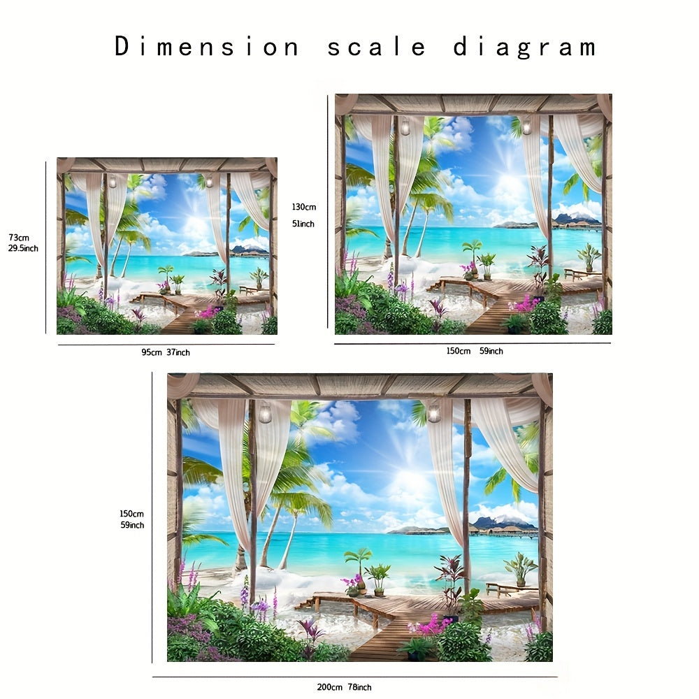 Seaside Window Scenery Tapestry Beach View Home Decor Dorm Room