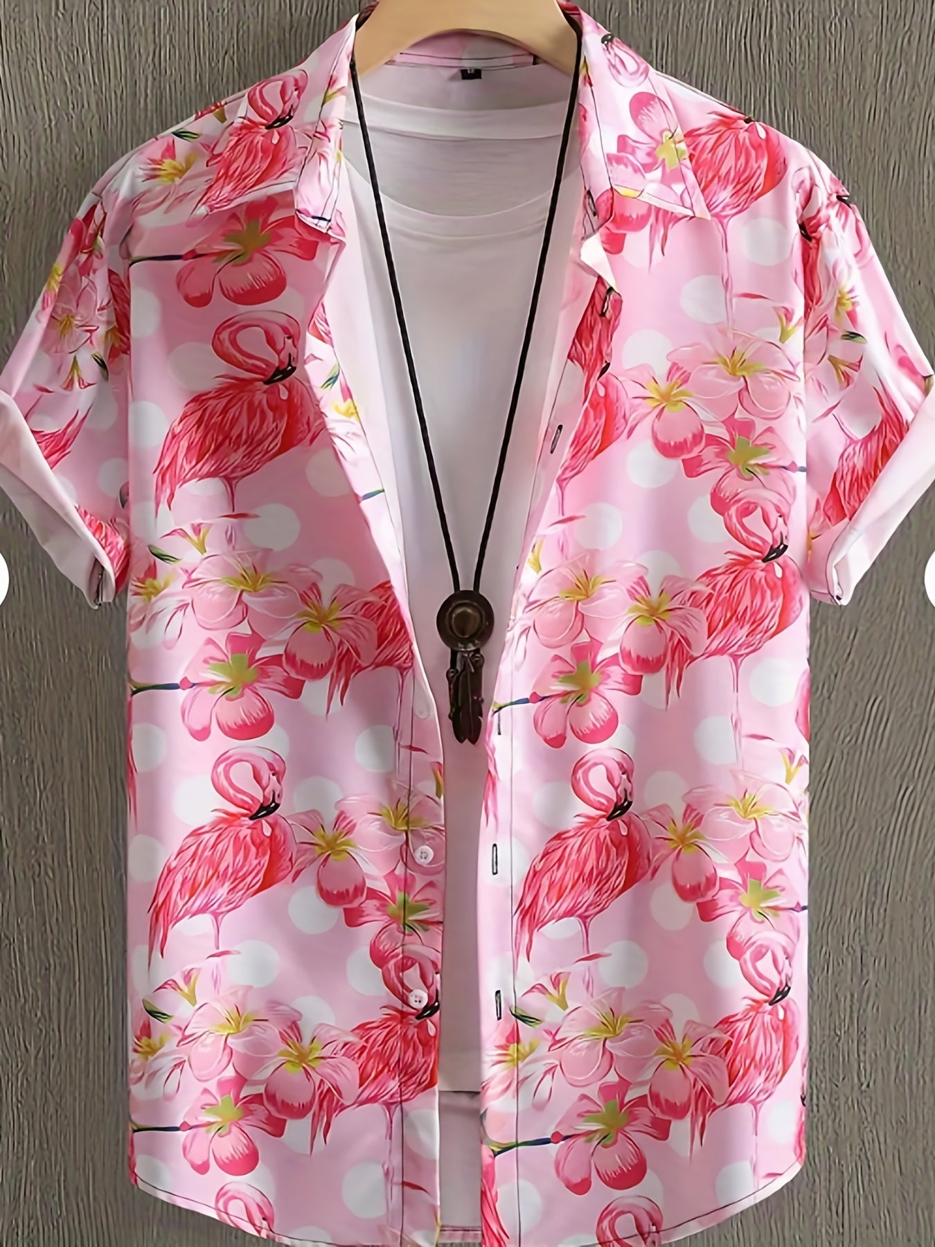 Flamingo Print Men's Casual Short Sleeve Shirt for Summer