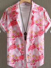 Flamingo Print Men's Casual Short Sleeve Shirt for Summer