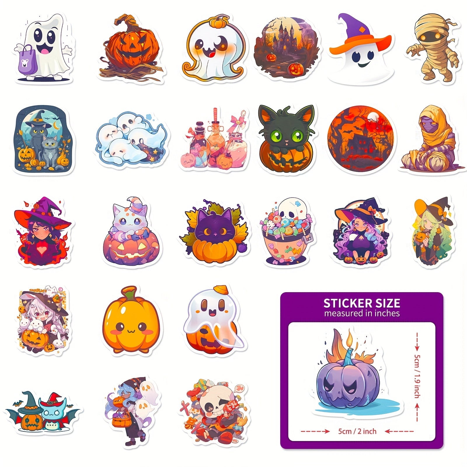 50pcs Spooky Fun Halloween Stickers for Windows Pumpkins & More