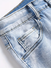 Slim Fit Ripped Denim Shorts Men Casual Street Style High Stretch