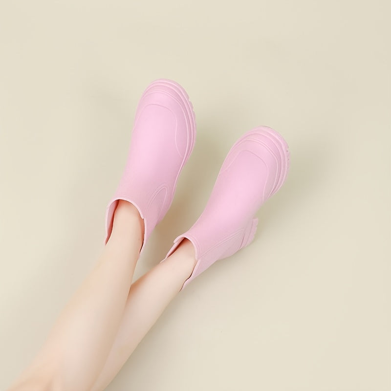 Women's Platform Ankle Rain Boots Waterproof Slip on Shoes
