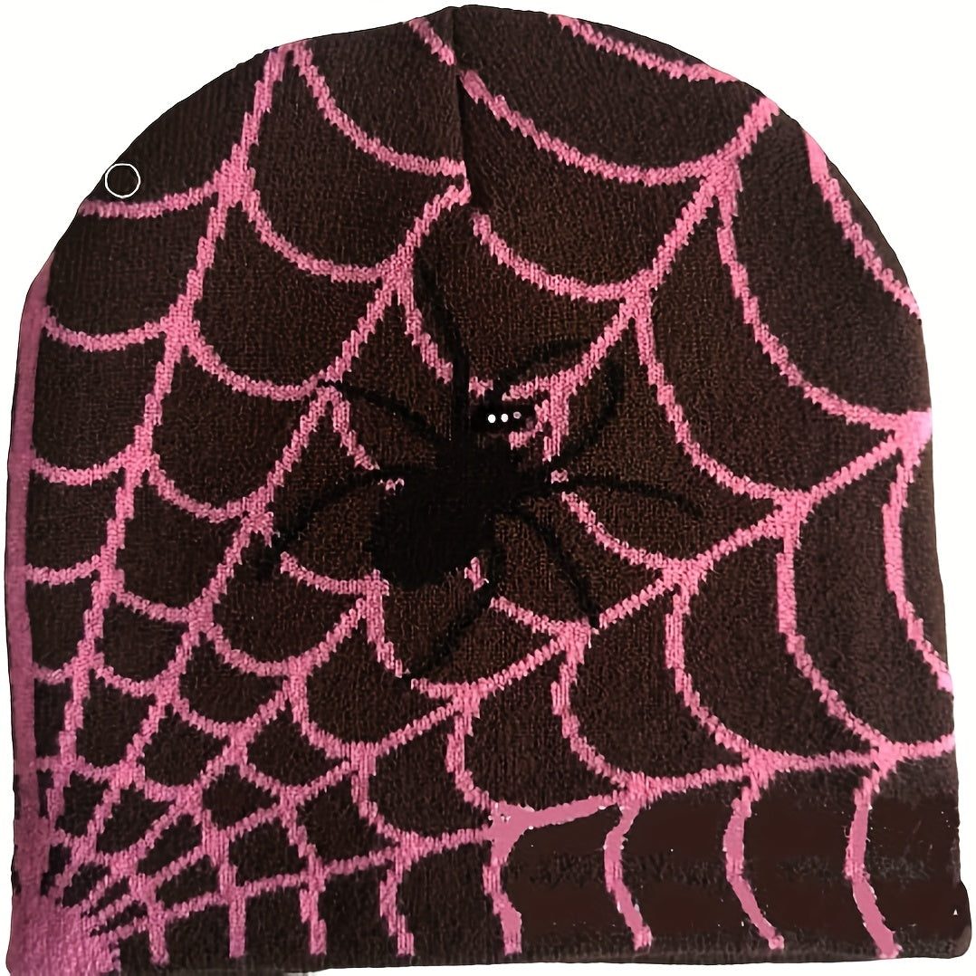 Goth Spider Pattern Beanie Y2K Knitted Beanie Cap Unisex Hip Hop Skull Hat