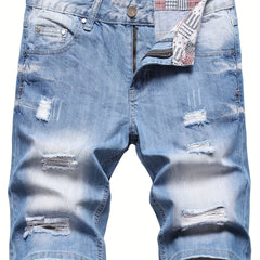Men's Ripped Denim Shorts - Street Style Distressed Denim Shorts