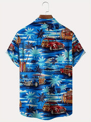 Coconut Tree & Vintage Car Print Men's Hawaiian Shirt