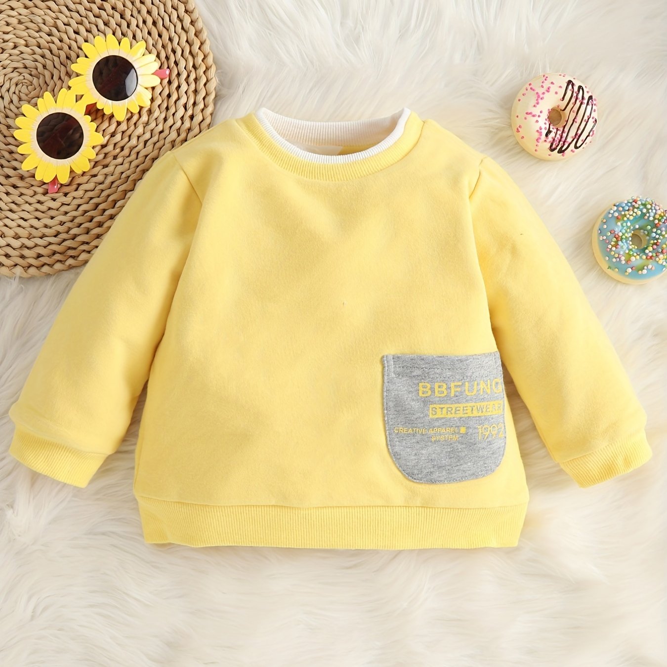Baby Boys Casual Sweatshirt Kids Patch Pocket Long Sleeve Pullover