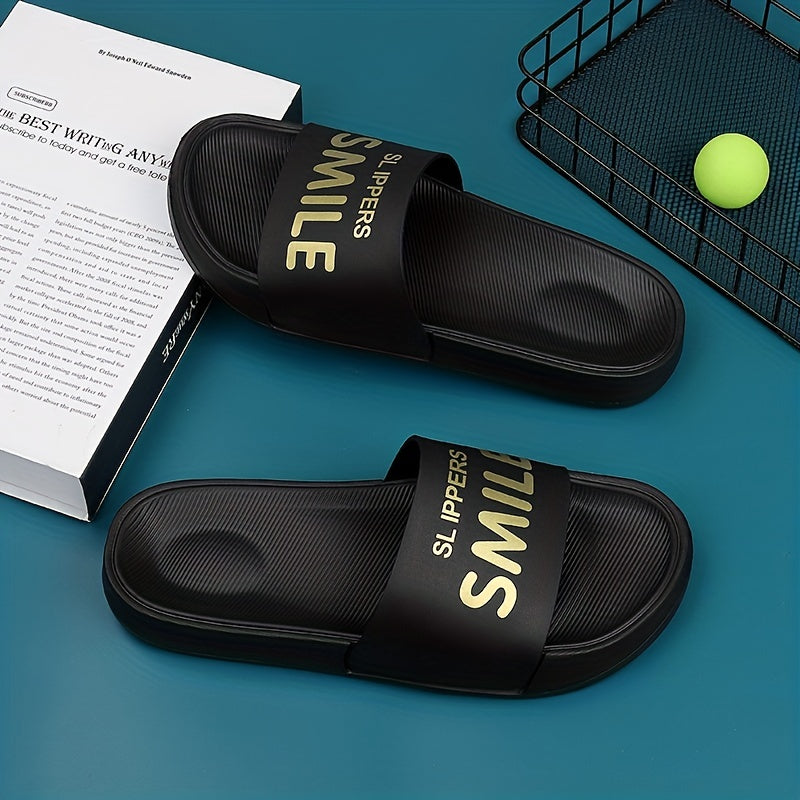 Men's Letter Print Non Slip Slides Lightweight Open Toe Quick Dry Slippers