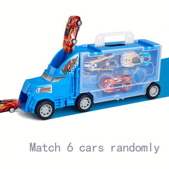 Folding Ejection Truck Toy w/ 6 Cars Friction Powered Alloy Vehicles Kids Gift