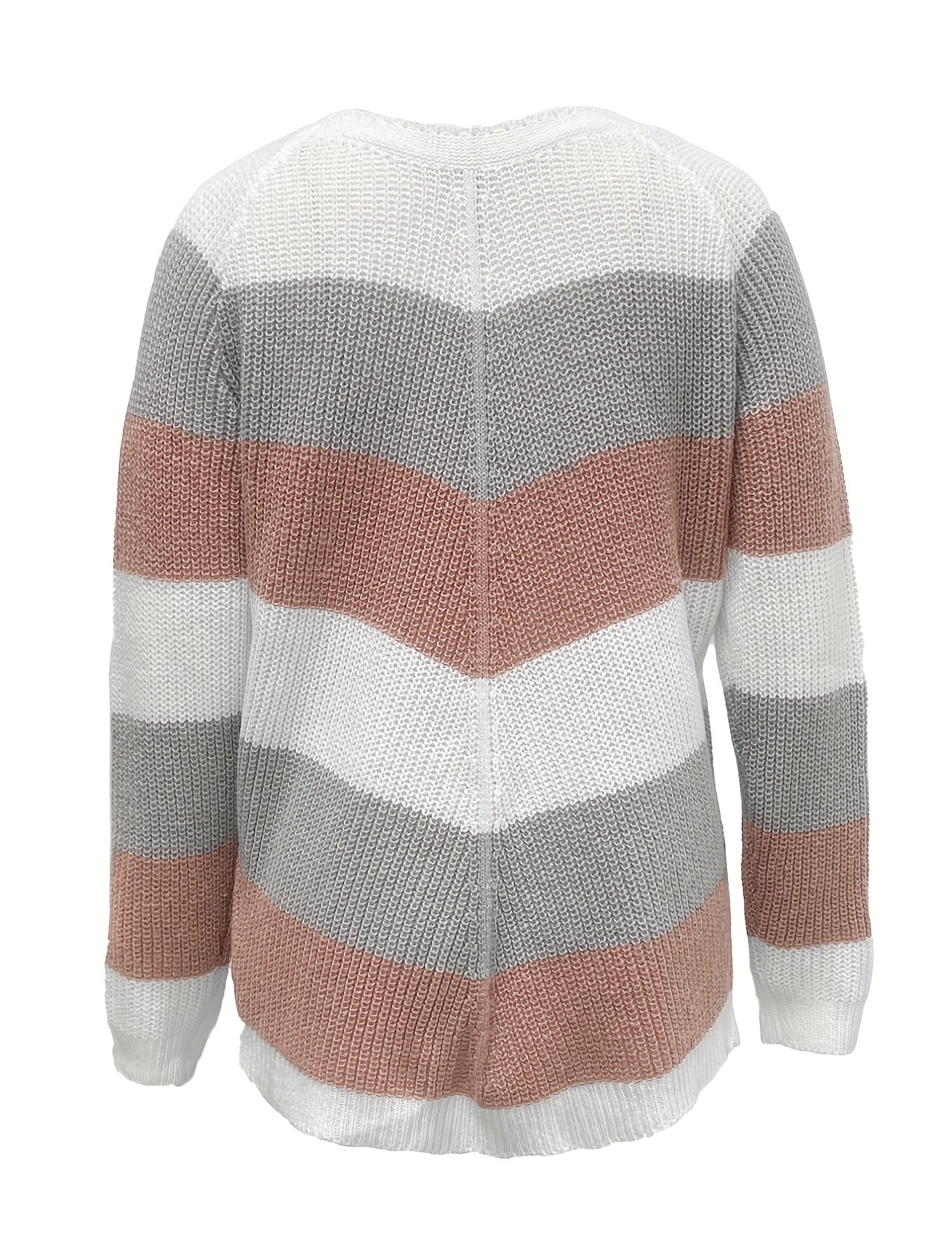 Striped Pattern Crew Neck Pullover Sweater for Women