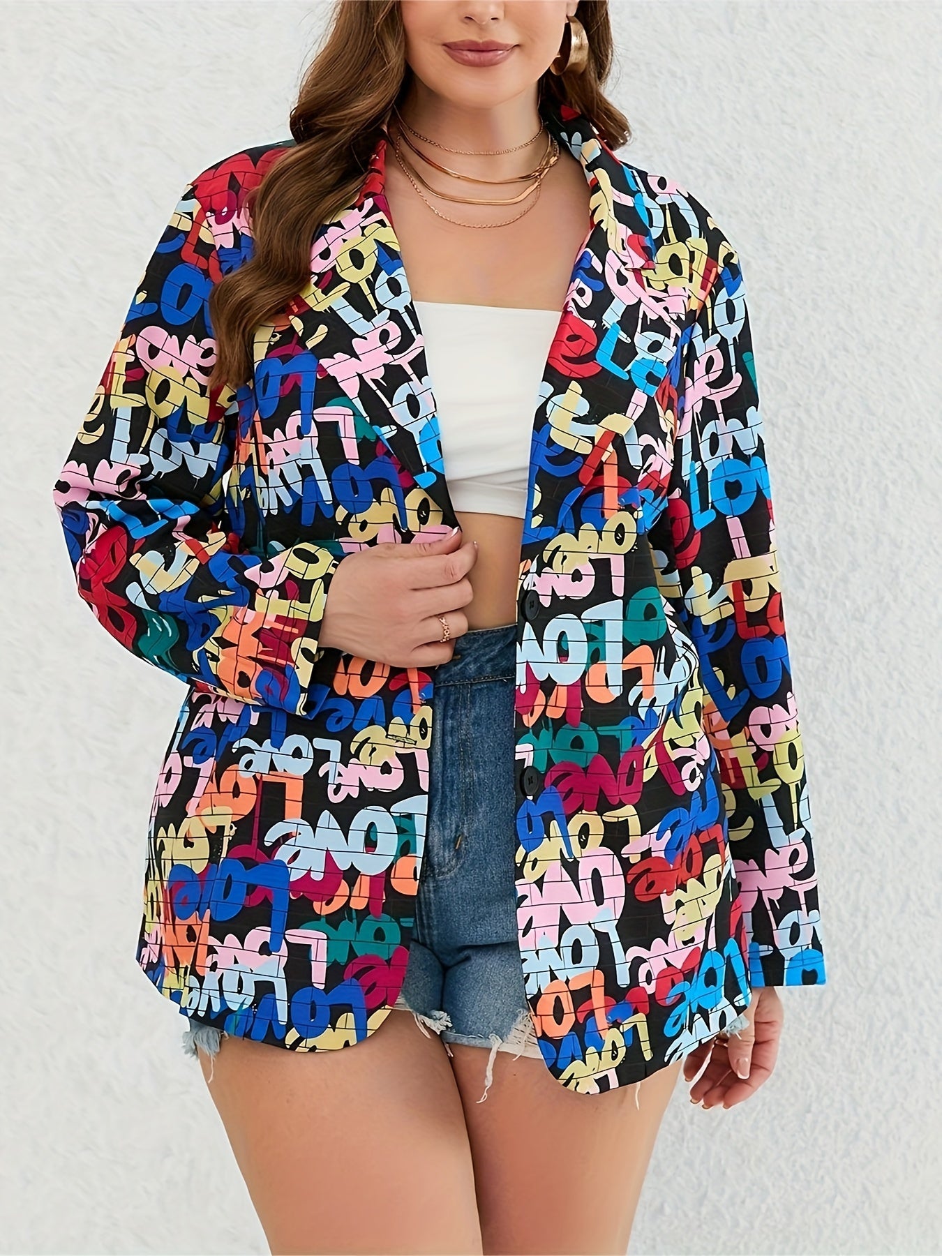 Casual Allover Letter Print Blazer