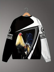 Rooster Print Crew Neck Sweatshirt Men's Casual Sports Top