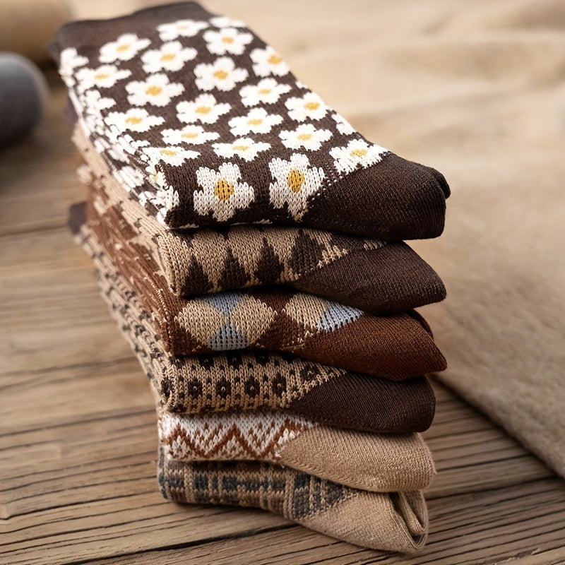 Geometric Pattern Retro Style Socks Women's Stockings