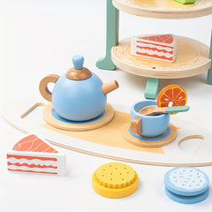 Wooden Ice Cream & Dessert Stand Toy Set for Girls' Kitchen, Tea Time Play Set