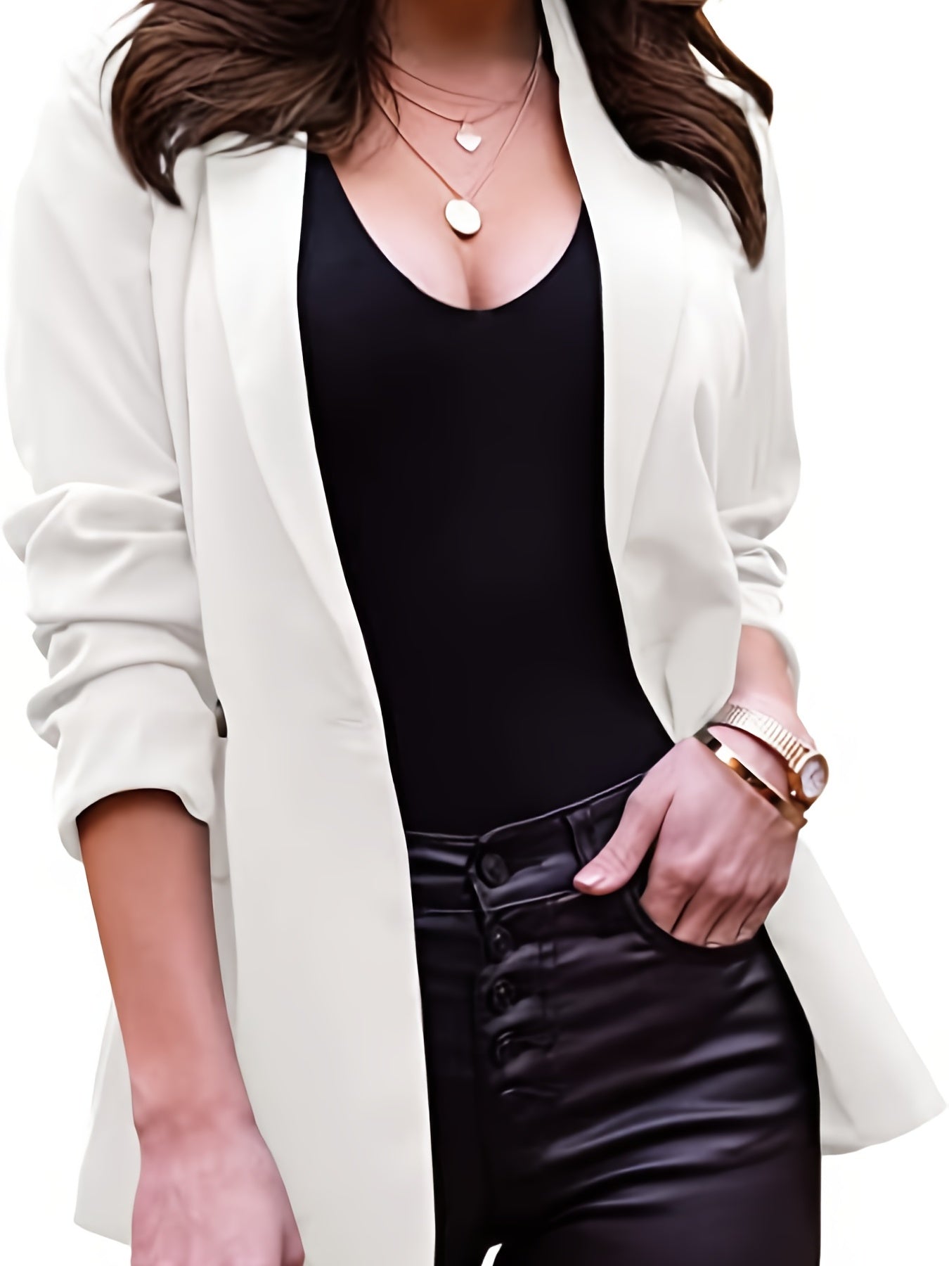 Solid Long Sleeve Blazer Open Front Lapel Blazer