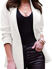 Solid Long Sleeve Blazer Open Front Lapel Blazer