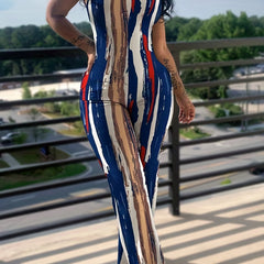 Colorful Stripe Print Round Neck Cami Jumpsuit