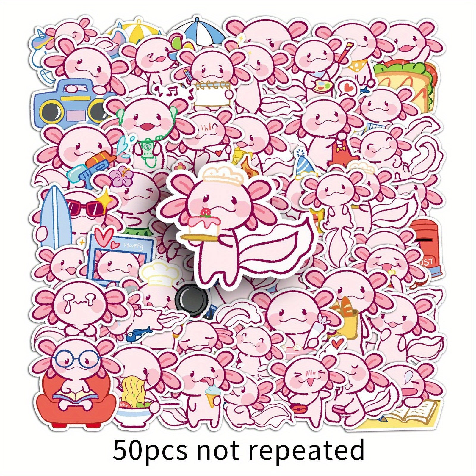 50pcs Pink Newt Animal Vinyl Stickers for Water Bottles Laptop
